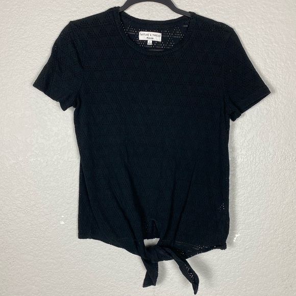 Madewell texture and thread, black crochet, sheer tie front top - Picture 2 of 6